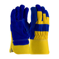 PREMIUM SPLIT COWHIDE LEATHER PALM GLOVE W/FABRIC BACK AND THICK FLEECE PILE LINING, RUBBERIZED SAFE